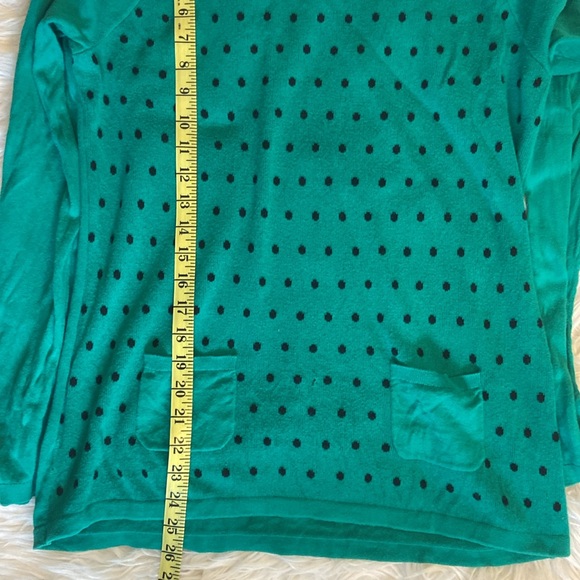 Loft Lightweight Sweater Green Black Polka Dots Pockets Size Medium - Picture 5 of 7